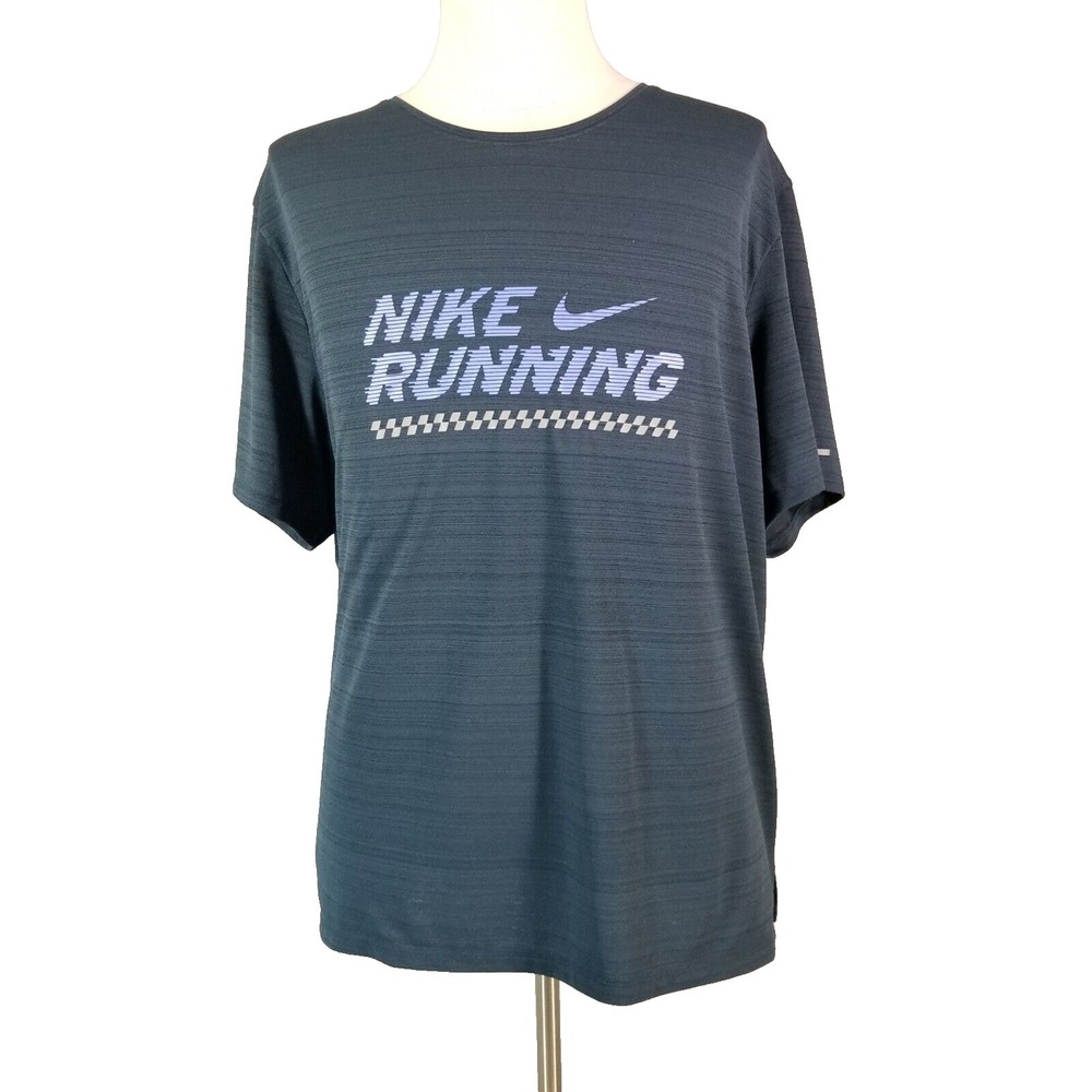 Nike Shirt Men 2XL Gray Dri-Fit Running Pullover Short Sleeve Breathable Sport